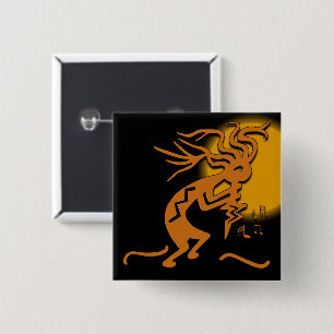 Flute spelar Kokopelli Merrymaker Musiker Knapp