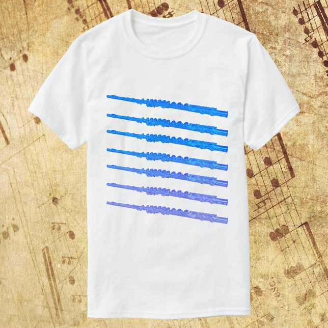 Flutes Blue Ombre Mönster T Shirt (A tshirt with a fun pattern of flutes done in a blue ombre)