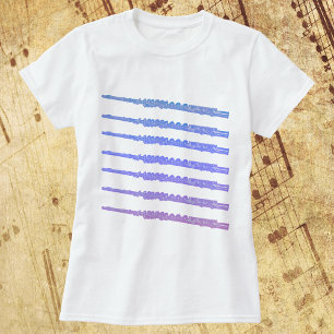 Flutes Mönster Blue Rosa Lila T Shirt