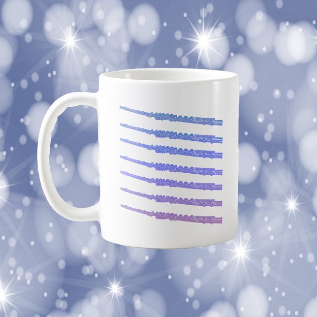 Flutes Music Rosa Lila Blue Kaffemugg (A mug with flutes done in pink, purple and blue)