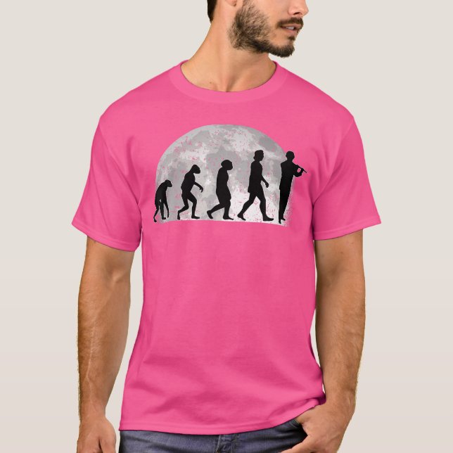 Flutist Evolution Måne Transverse Flute T Shirt (Framsida)