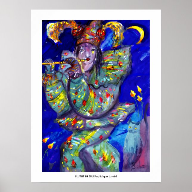 FLUTIST I BLÅ / Venetiansk karnevalnatt Poster (Framsidan)