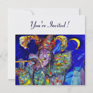 FLUTIST I BLUE Venetian Carnival Pearl Inbjudan
