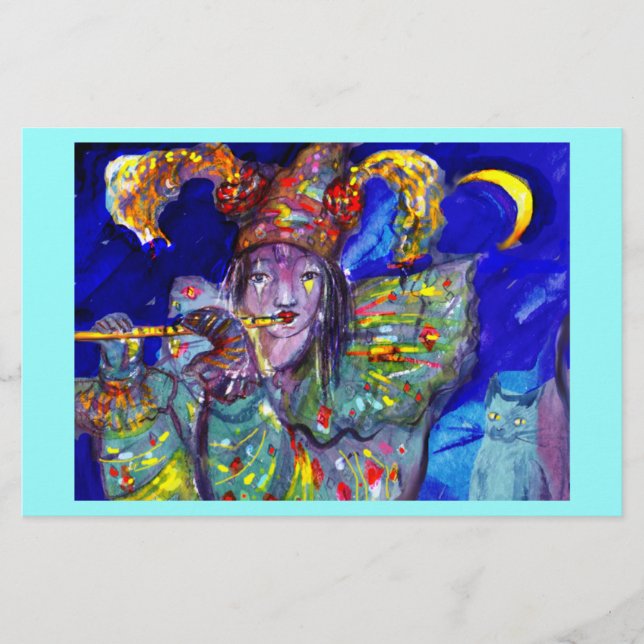 FLUTIST I BLUE / Venetisk karnivalkväll Brevpapper (Framsida)