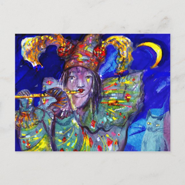 FLUTIST I BLUE / Venetisk karnivalkväll Vykort (Framsida)