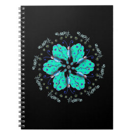 Flutter aqua blue butterfly mandala anteckningsbok