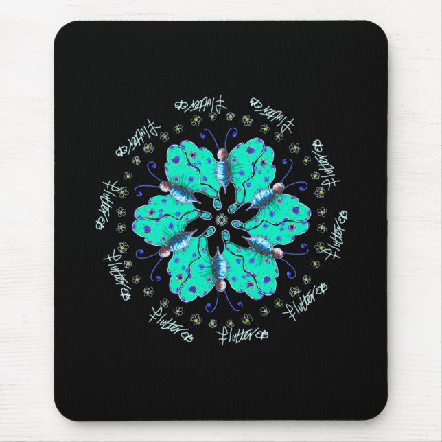 Flutter aqua blue butterfly mandala musmatta (Framsidan)