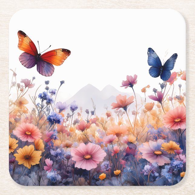 "Flutter & Bloom” Pappersunderlägg  Underlägg Papper Kvadrat (Framsidan)
