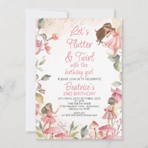 Flutter och Twirl Blommigt Fairy Birthday Inbjudningar