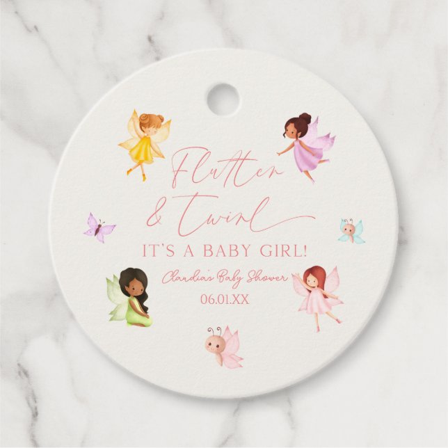 Flutter och Twirl Enchanted Fairy Baby Shower Gåvor Etiketter (Framsida)