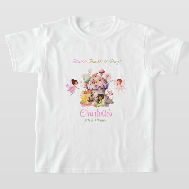 Flutter och Twirl Fairy Födelsedagsfest Shirt T Shirt (Laydown)