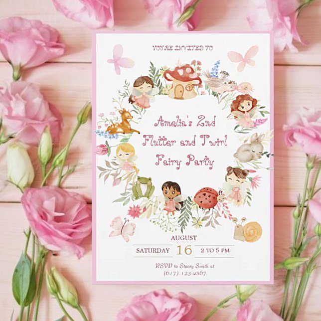 Flutter och Twirl Fairy Garden Birthday Inbjudningar (Skapare uppladdad)