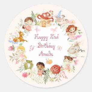 Flutter och Twirl Fairy Garden Birthday Runt Klistermärke