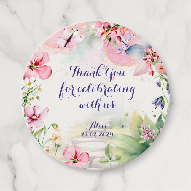 Flutter och twirl Fairy-trädgårdens vattenfärgföde Gåvor Etiketter (Framsida)