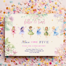 Flutter och twirl Fairy-trädgårdens vattenfärgföde Inbjudningar