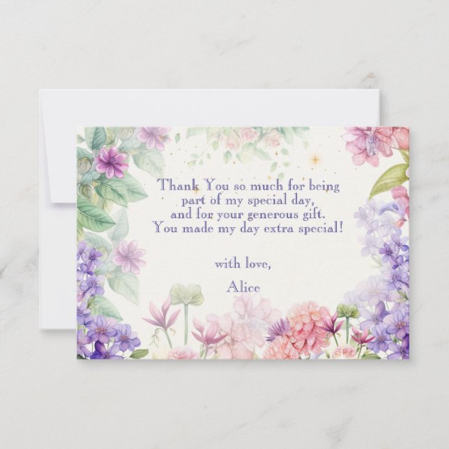 Flutter och twirl Fairy-trädgårdens vattenfärgföde Tack Kort (Framsida)