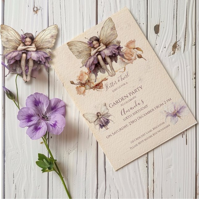 Flutter och Twirl Flower Fairy Girl Birthday Inbjudningar (Skapare uppladdad)