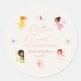 Flutter och Twirl Förtrollad Ängla Baby Shower Runt Klistermärke