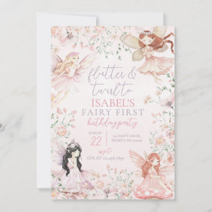Flutter och Twirl Little Fairy Birthday Inbjudningar