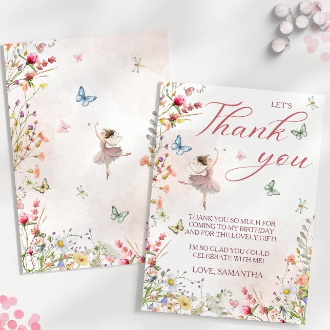 Flutter och Twirl Magiska Vingar Första Födelsedag Tack Kort (Flutter and Twirl Magical Wings First Birthday Thank You Card)