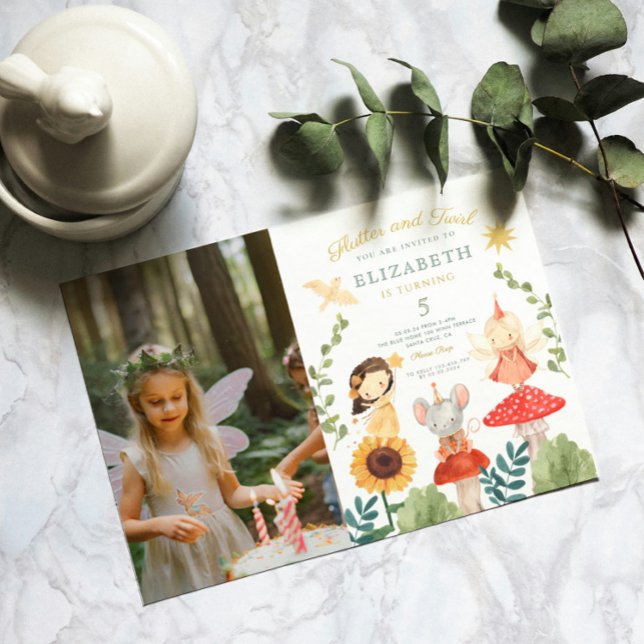Flutter och twirl Photo Enchanted Fairy Birthday Inbjudningar (Skapare uppladdad)