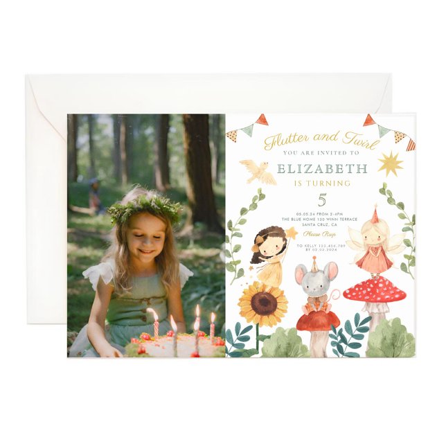 Flutter och twirl Photo Enchanted Fairy Birthday Inbjudningar (Skapare uppladdad)