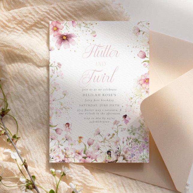 Flutter och Twirl Whimsical Magic Girls Birthday Inbjudningar (Skapare uppladdad)