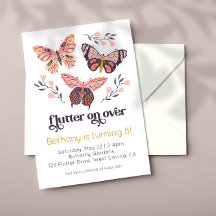 Flutter on over Butterfly Birthday-inbjudan