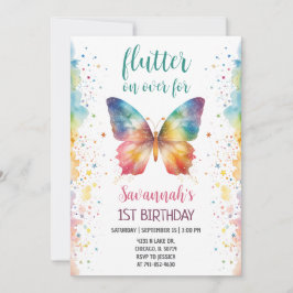 Flutter On Over Rainbow Butterfly 1st Birthday Inbjudningar