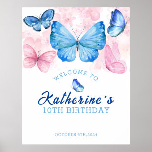Flutter över Butterflies Birthday Välkomna Poster