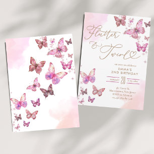 Flutter & Twirl Glitter Butterfly Birthday Inbjudningar
