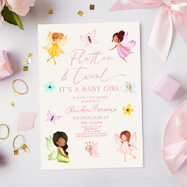 Flutter & Twirl Rosa Enchanted Fairy Baby Shower Inbjudningar