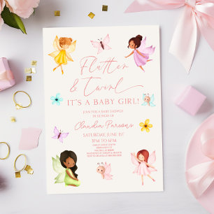 Flutter & Twirl Rosa Enchanted Fairy Baby Shower Inbjudningar