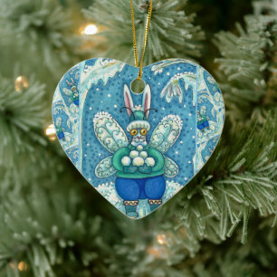 FLUTTERBUN VINTERUNDERMAR, ROLIG KANIN JULGRANSPRYDNAD KERAMIK