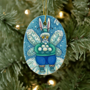 FLUTTERBUN WINTER WONDERLAND, FUNNY BUNNY RABBIT JULGRANSPRYDNAD KERAMIK