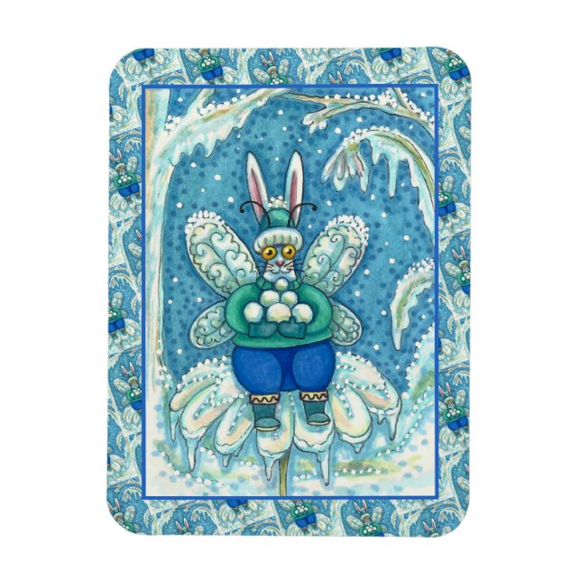 FLUTTERBUN WINTER WONDERLAND, FUNNY BUNNY RABBIT MAGNET (Vertikal)