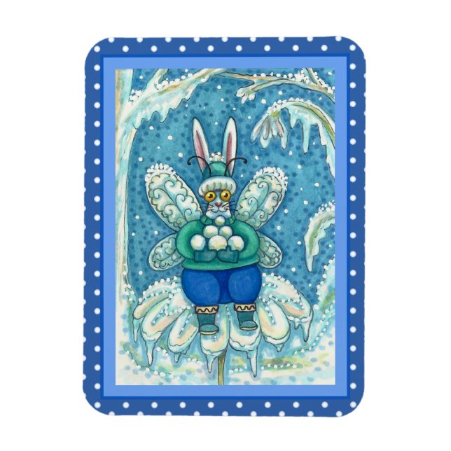 FLUTTERBUN WINTER WONDERLAND, FUNNY BUNNY RABBIT MAGNET (Vertikal)