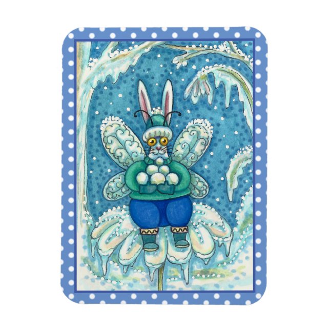 FLUTTERBUN WINTER WONDERLAND, FUNNY BUNNY RABBIT MAGNET (Vertikal)