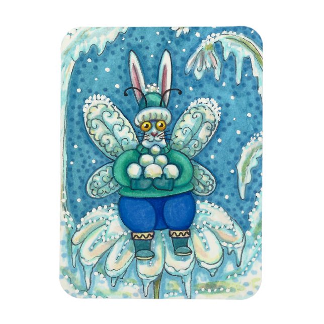 FLUTTERBUN WINTER WONDERLAND, FUNNY BUNNY RABBIT MAGNET (Vertikal)