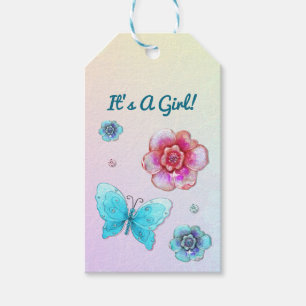 Flutterby Graffiti Jeweled ITS A GIRL BIRTHDAY Presentetikett