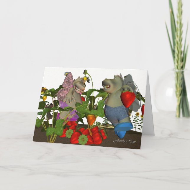 Flutterby Hippo, lille hippo folk i halm Kort (Framsida)