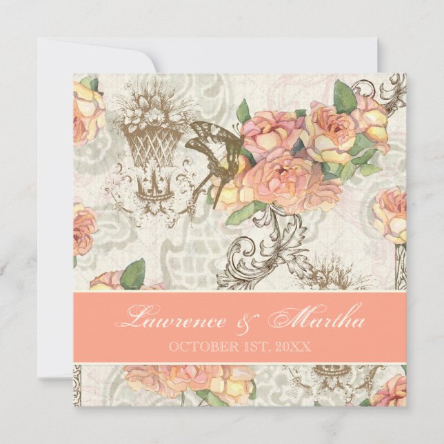 Flutterbyes 'n Ro Elegant bröllop Inbjudningar (Framsida)