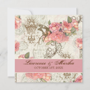 Flutterbyes 'n Ro Elegant bröllop - Rosa Inbjudningar
