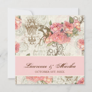 Flutterbyes 'n Ro Elegant bröllop - Rosa Inbjudningar