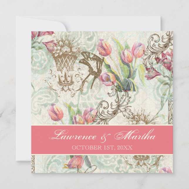 Flutterbyes 'n Tulips Elegant bröllop Inbjudningar (Framsida)