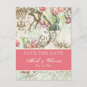 Flutterbyes 'n Tulips Elegant Save Date Card Meddelande Vykort