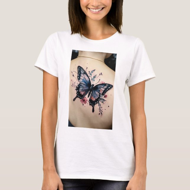 Fluttering Dreams: Watercolor Butterfly T-Shirt De (Framsida)