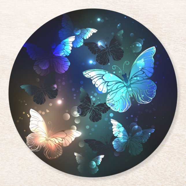 Fluttering Night Butterfly Underlägg Papper Rund (Framsidan)