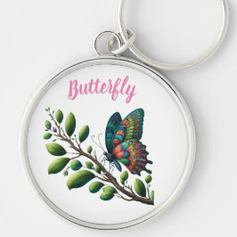 "Fluttering Oasis: Butterfly Gren Keychain" Rund Silverfärgad Nyckelring