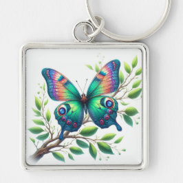 "Fluttering Serenity: Butterfly Keychain" Fyrkantig Silverfärgad Nyckelring